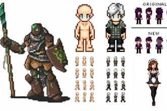 do a pixel art illustration rpg character pixel animation pokemon sprite sheet