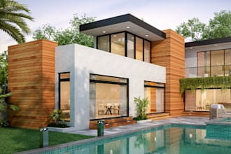remodel 3d luxury cozy villa exterior and interior, boho dining in lumion, bim