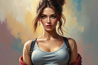do hand draw realistic digital oil painting portrait