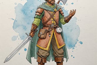 paint fantasy art, watercolor characters scenes, dnd party