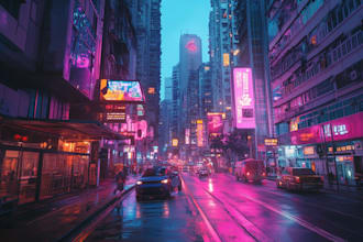 make a cyberpunk futuristic city illustration