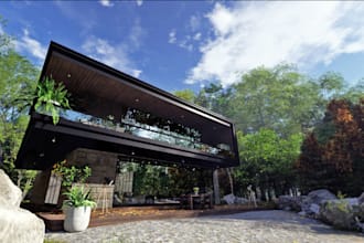 renew 3d modular house,cgi valley,moutain house, vacation house,cabi farm house