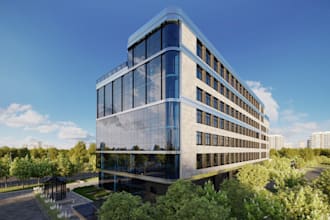 redesign 3d commercial building,cgi office, workspace,restaurant,reception lobby