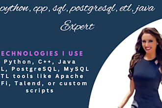 do python, cpp, sql, postgresql, etl, java projects