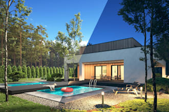 build 3d villa sport space, walkthrough building exterior animation,house garden
