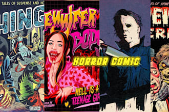 vintage horror comic cover creepy illustration dark horror style poster design