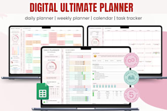 design digital planner spreadsheet, bill tracker, habit tracker spreadsheet