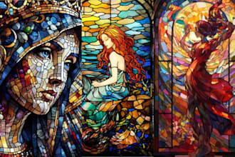 draw classic line art or colored art for stained glass art character or image