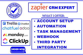 do zapier integration trello chatfuel clickup odoo monday crm chatbot automation