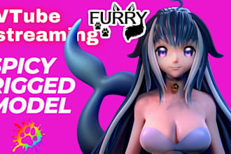 3d furry model nsfw, 3d vrchat avatar, fursona, vtuber, animaze, vseeface