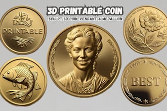 sculpt 3d printable coin, bas relief, cnc medallion, 3d coin model and medal