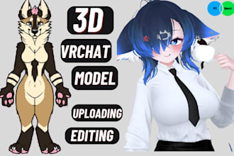 upload edit 3d vrchat avatar character model vtuber furry anime nsfw animation