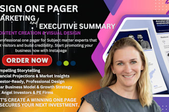 design one pager, executive summary report, investment teaser ,proposal