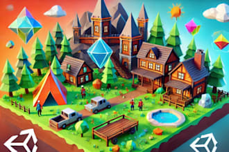 create low poly 3d environments, game assets, props for roblox, unity blender