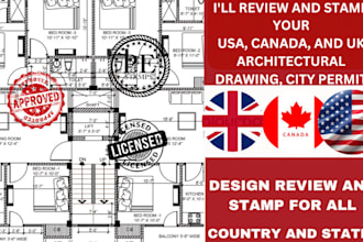 draw review, stamp USA architectural drawings, city permit, mep site plan