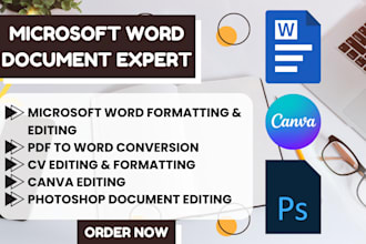 create, format, edit, ms word document, photoshop document, CV, canva editing