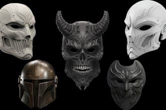 custom 3d mask, helmet, cosplay armor, wearable prop sculpt model for printing