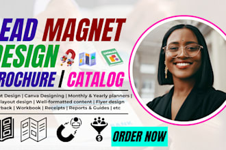 design pdf lead magnet, digital brochure, workbook, ebook design, study guide