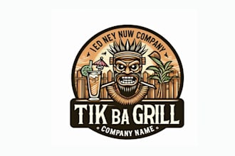 create tiki bar grill mascot logo design for your business in 12 hours