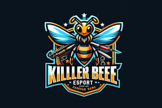 design  killer bee sport mascot logo with satisfaction guaranteed