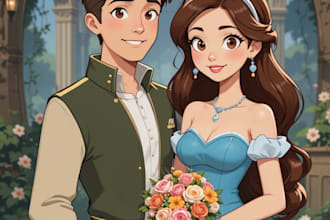 draw cartoon disney couple portrait
