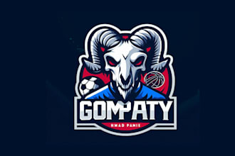 design skull goat head sport mascot logo very fast with super color