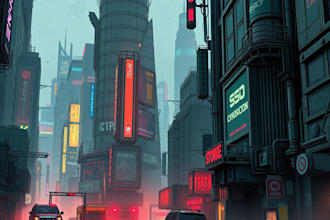 draw illustration of futuristic cyberpunk city