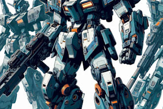 do anime style mecha robot illustrations