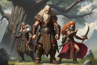 make a dnd party and d and d character art illustration for you