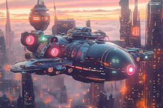 sci fi, spaceship, concept and game character in unique style