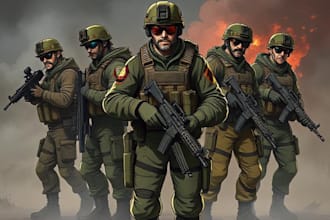 draw military themed anime and tactical for you