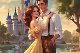 draw cartoon disney couple portrait