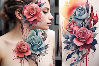 draw watercolor tattoo design