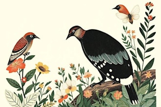 illustrate botanical and animal linocut illustration