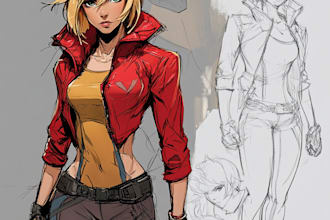 make concept art superhero character for anime style comic