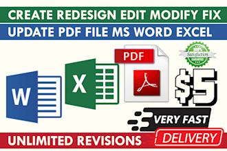 design recreate PDF file, ms word document, excel or editable fillable pdf form
