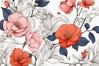 draw line art illustration botanical and flower beautifully