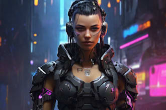 design cyberpunk and fantasy character splash art