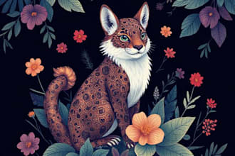 do digital illustrations of animals and botanic