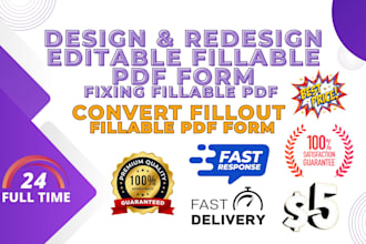 design, redesign editable fillable pdf form or convert fillout fillable pdf form
