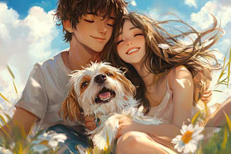 digital couple anime  illustration an manga art
