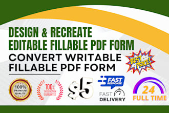 design, recreate editable fillable pdf form, convert fillable pdf form