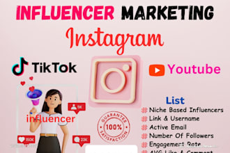 find instagram, youtube, tiktok influencer to research influencer marketing list