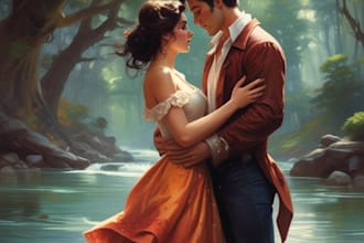 do illustrated romance book cover art, ebook  cover design