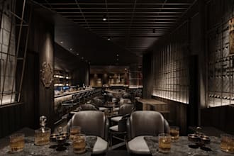 remodel 3d modern nightclub interior, restaurant, boho coffee shop, sofa render