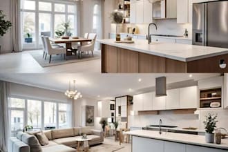 interior design, 3d model render, decorate kitchen, bathroom with ikea