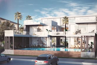 craft 3d expensive villa with rooftop,render 3d outdoor patio in d5,living space