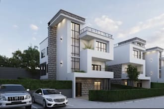 renovate 3d futuristic villa house, storey building, cgi photorealistic render
