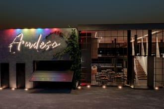 build 3d modern restaurant in vectorwork,render 3d cafe wine store, bar interior