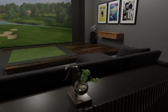 redesign golf simulator shopify,3d golf course,landscape design, sport arena,cgi